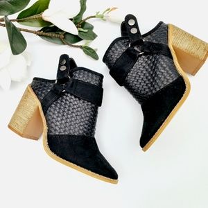 Yoki Niya 47 Booties Size 8 Slingback Woven Detail Faux Suede Chunky Block Heel